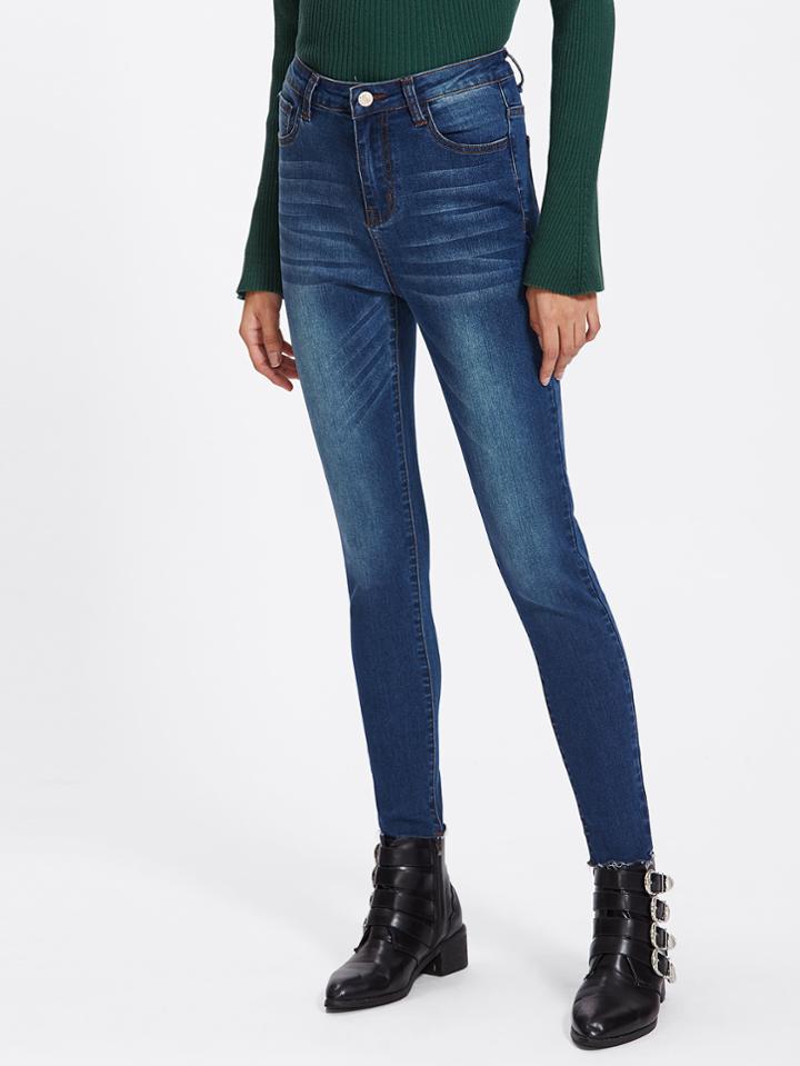 Shein Bleached Wash Raw Hem Jeans