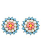 Shein Blue Gemstone Beads Flower Earrings