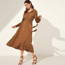 Shein Contrast Stitch Pocket Patched Belted Shirt Dress
