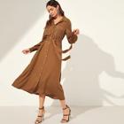 Shein Contrast Stitch Pocket Patched Belted Shirt Dress
