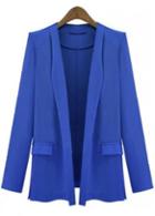 Rosewe Laconic Solid Blue Turndown Collar Long Sleeve Blazer