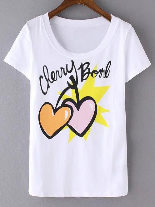 Shein White Short Sleeve Hearts Letters Print T-shirt