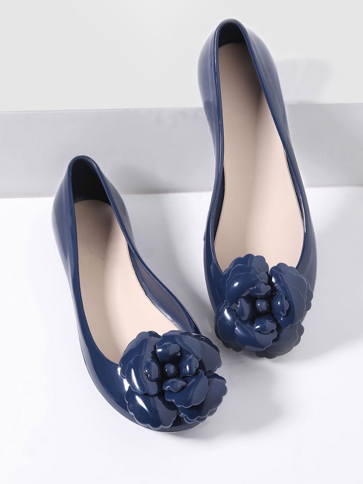 Shein Navy Flower Embellished Ballet Flats