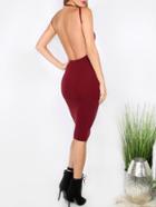 Shein Burgundy Crew Neck Backless Sleeveless Sheath Dress