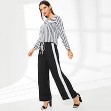 Shein Striped Knot Blouse & Wide Leg Pants