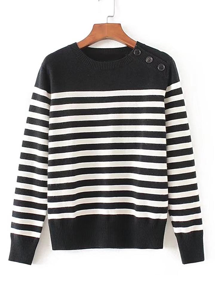 Shein Contrast Striped Ribbed Trim Knitwear