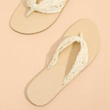 Shein Crochet Design Toe Post Flat Slippers
