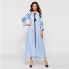 Shein Floral Embroidered Drop Shoulder Longline Stripe Dress