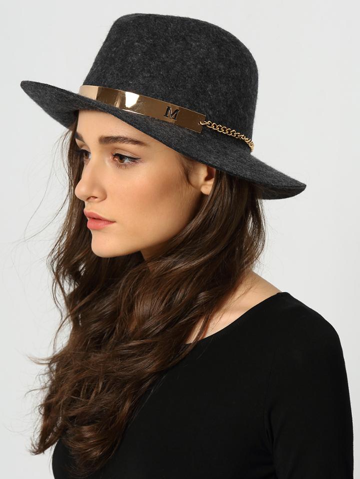 Shein Grey Metal Embellished Roud Hat