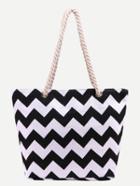 Shein Contrast Chevron Print Canvas Shopper Bag