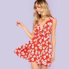 Shein Floral Print Fit And Flare Dress