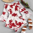 Shein Off Shoulder Floral Print Flounce Sleeve Jumpsuit