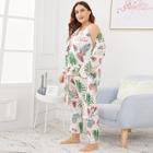 Shein Plus Tropical Print Cami Pajama Set With Robe