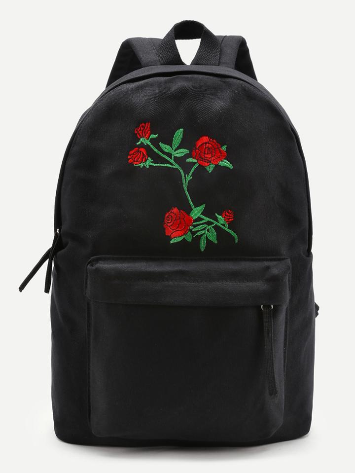 Shein Flower Embroidery Canvas Backpack