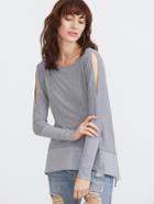 Shein Grey Open Shoulder Slit Side Slub T-shirt