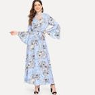 Shein Cut Out Neck Floral Print Belted Dress