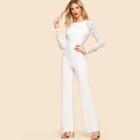 Shein Lace Insert Raglan Sleeve Flare Hem Jumpsuit