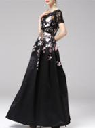 Shein Black Contrast Lace Print Pockets Maxi Dress