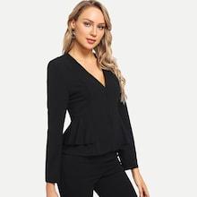 Shein Layered Ruffle Hem Solid Blazer