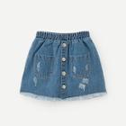 Shein Girls Ripped & Raw Hem Detail Denim Skirt