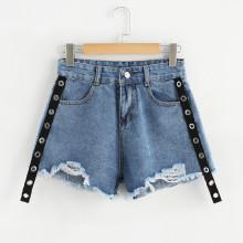 Shein Ring Detail Raw Hem Denim Shorts