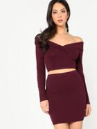 Shein Fold Over V Neck Crop Top & Skirt Set