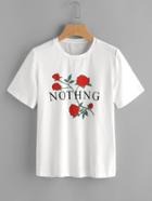 Shein Rose Print Short Sleeve Tee