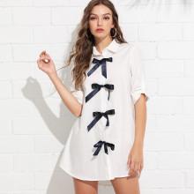 Shein Bow Embellished Shirt Dress