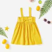 Shein Girls Thick Strap Bow Front Shirred Back Dress