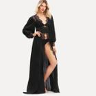 Shein Lace Insert Button Up Robe