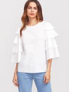Shein Layered Bell Sleeve Buttoned Keyhole Back Blouse
