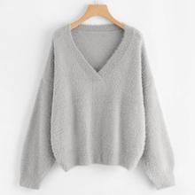 Shein V Neck Drop Shoulder Fuzzy Jumper