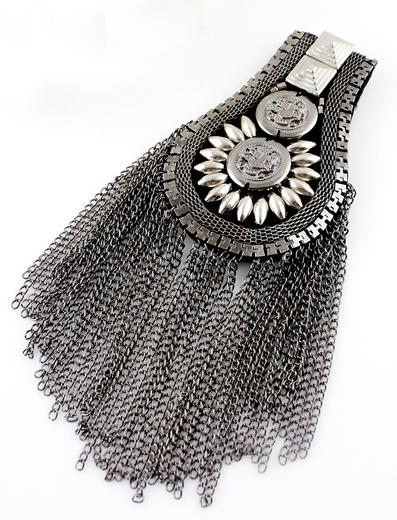 Shein Retro Silver Bead Chain Tassel Brooches