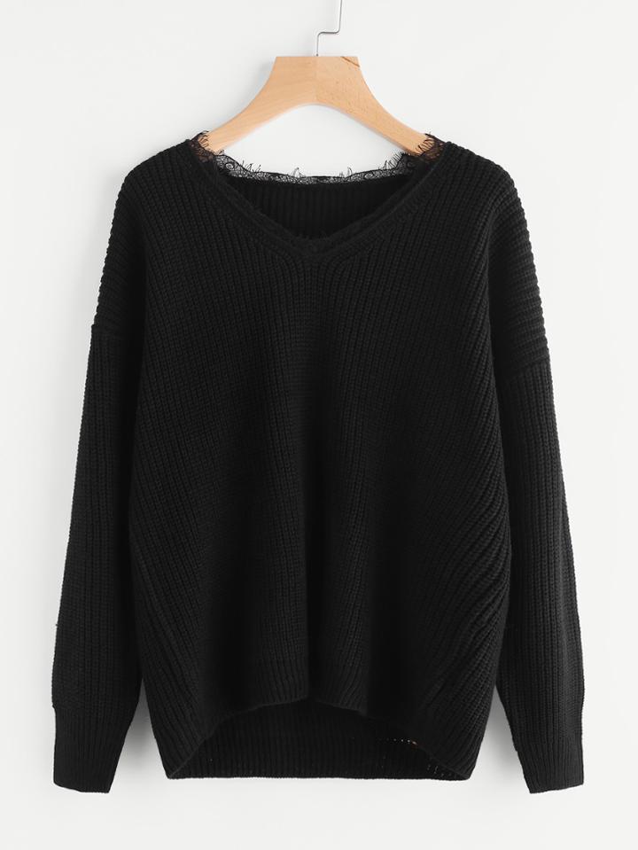 Shein Lace Trim Neck Jumper