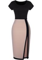 Shein Black Lenght Apricot Short Sleeve Split Bodycon Dress