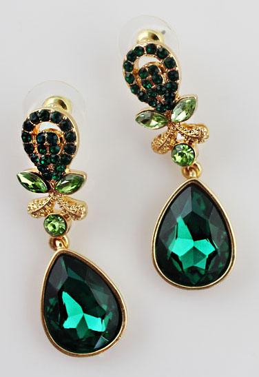 Shein Green Gemstone Gold Drop Earrings