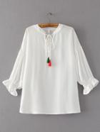 Shein Fringe Tie Neck Drop Shoulder Seam Blouse