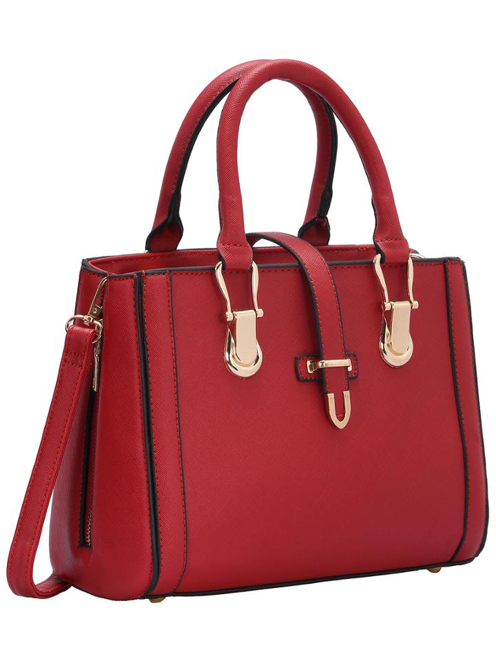 Shein Red Buckle Zipper Pu Shoulder Bag