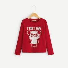 Shein Girls Letter And Panda Print Tee