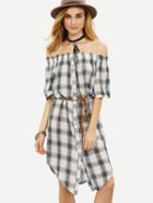 Shein Grey Plaid Off The Shoulder Shirt Dress