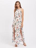Shein Halterneck Floral Print M-slit Dress