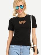 Shein Black Mesh Heart Front T-shirt