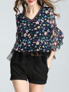 Shein V Neck Stars Print Top With Shorts