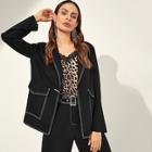 Shein Contrast Stitch Flap Pocket Front Blazer