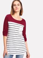 Shein Contrast Panel Striped Tee