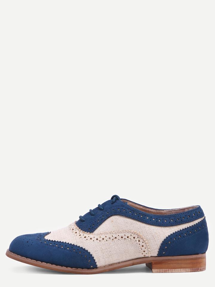 Shein Contrast Faux Suede Oxford Flats - Navy