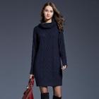 Shein Solid High Neck Cable Knit Sweater Dress