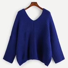 Shein Double V Neck Solid Sweater