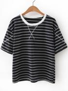 Shein Black Round Neck Stripe T-shirt