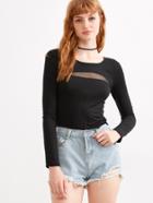 Shein Black See Through Panel T-shirt